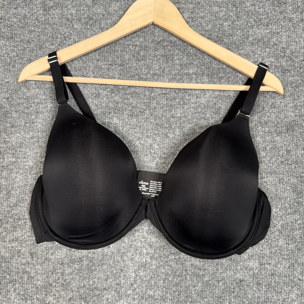 New Soma Sz 42C Bra Black Nylon Blend Full Coverage Underwired Adjustable Strap